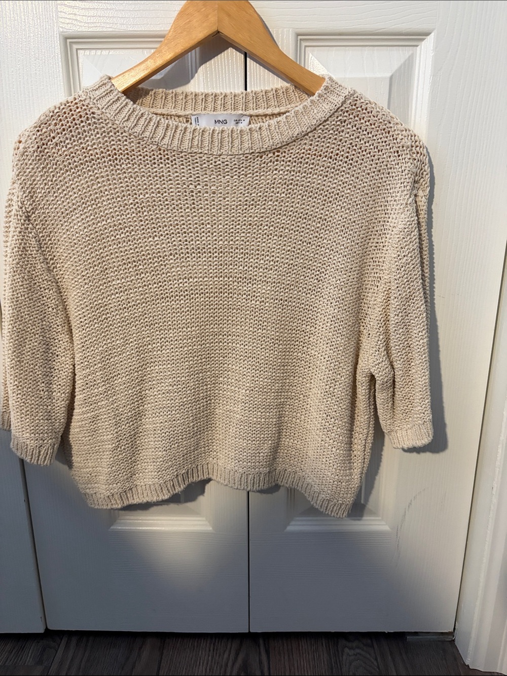 Mango Beige Crew Neck Short-Sleeve Knit Sweater